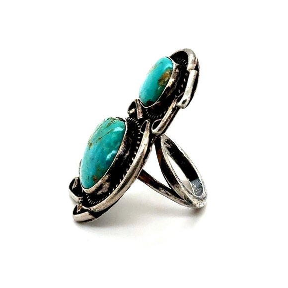 Large 2-Turquoise Silver Ring - Picture 2 of 8